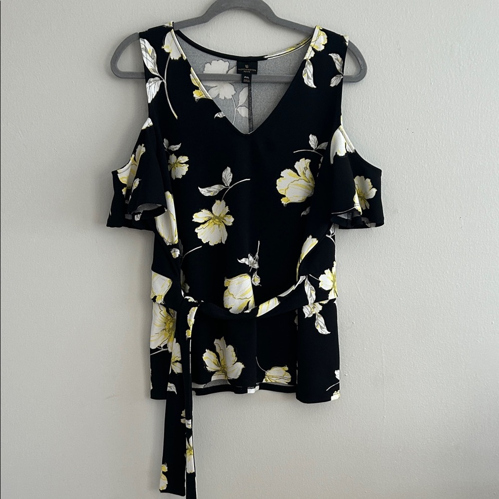 Worthington Black Floral Cold Shoulder Top